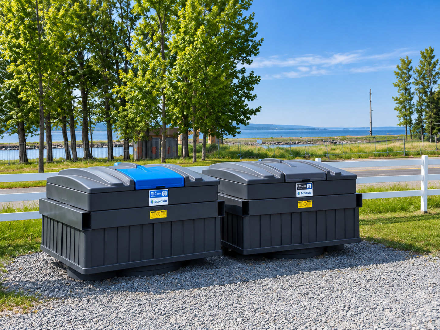 Deux conteneurs CUBE semi-enfouis 6,5 v Ecoloxia installes pour un projet de condos locatifs a Rimouski, Quebec